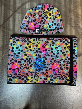 Brody Rare Multicolor 2 pc Neon Leopard Beanie & Neck Warmer Scarf Set. Cozy!
